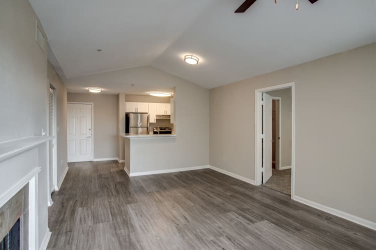 Recently upgraded apartment interior with hardwood floors at Kenwood Club at the Park in Katy, Texas