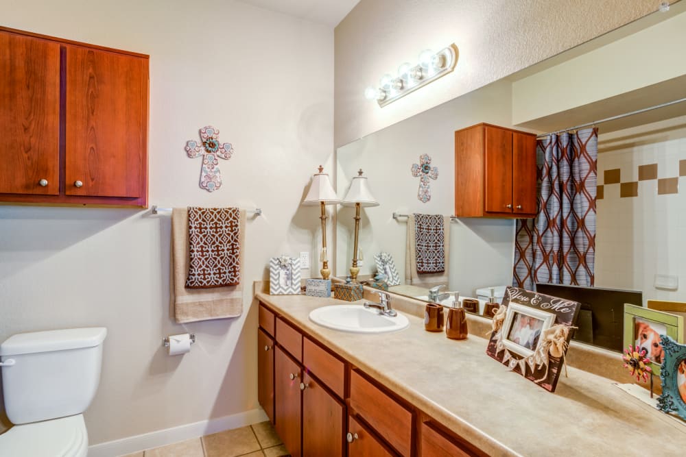 Model bathroom at Park Hudson Place in Bryan, Texas