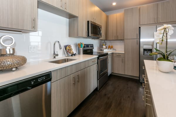 Fully Equipped Model Kitchen at Strata Apartments in Denver, Colorado