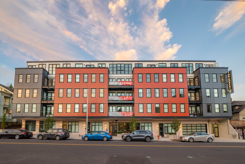 Modern-looking exterior of The Robert in Portland, Oregon