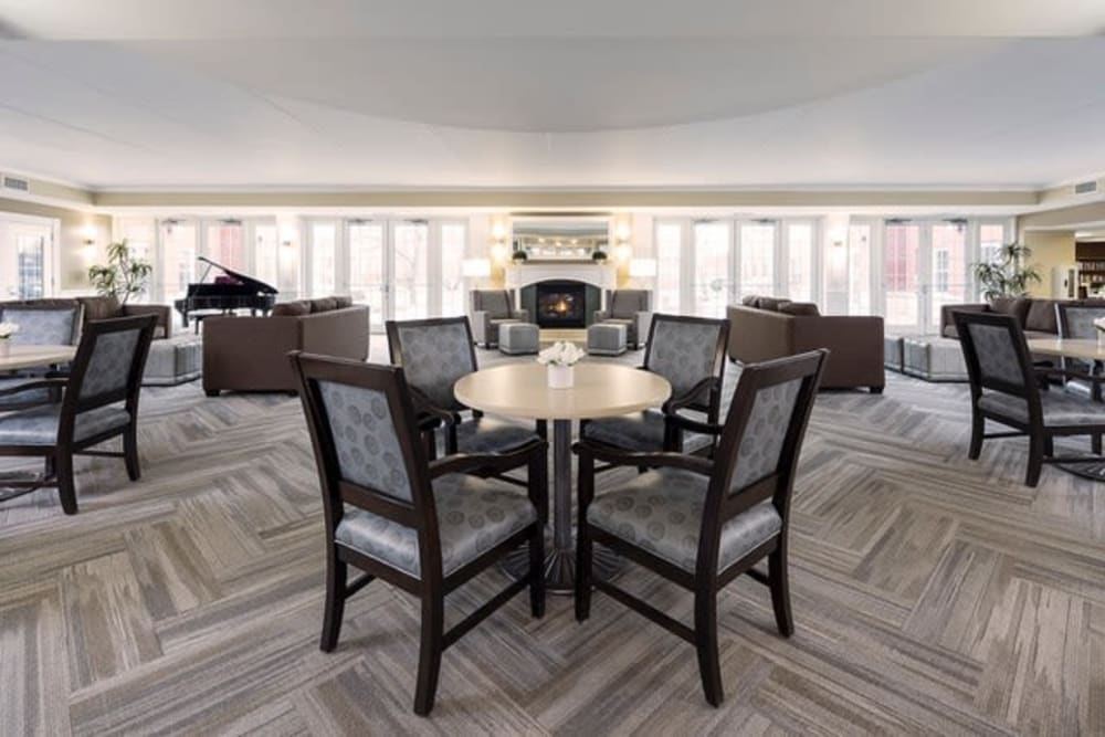 sunlit lounge at Hanover Place in Tinley Park, Illinois