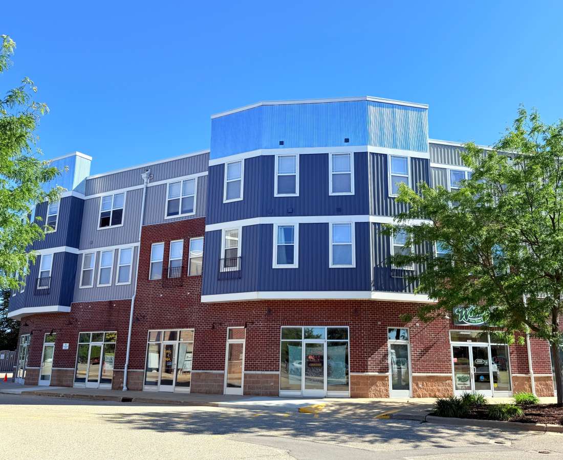 Exterior of apartments at Lofts at Square 45 in Allendale, Michigan 