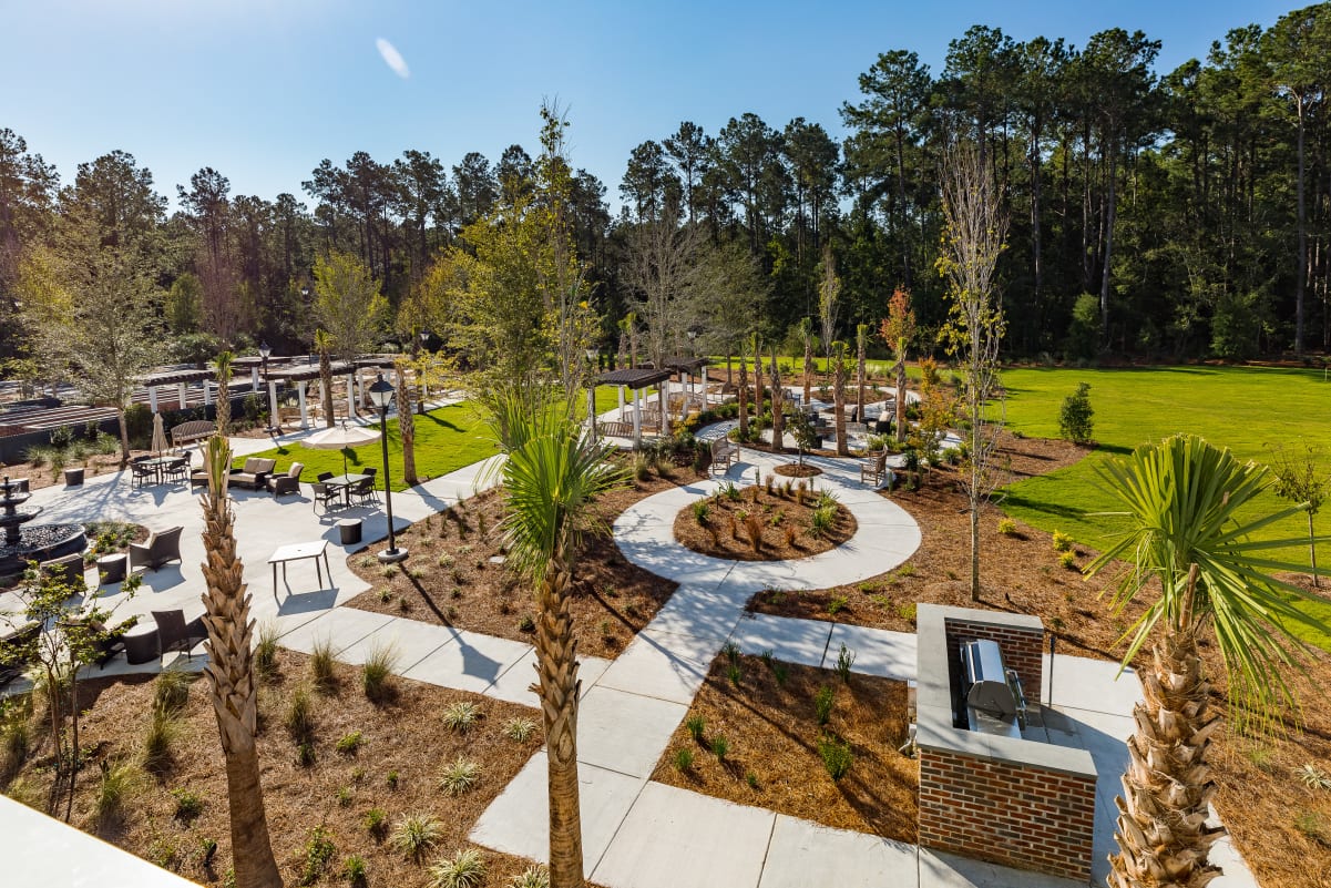Beautiful front entrance at Merrill Gardens at Carolina Park in Mount Pleasant, SC