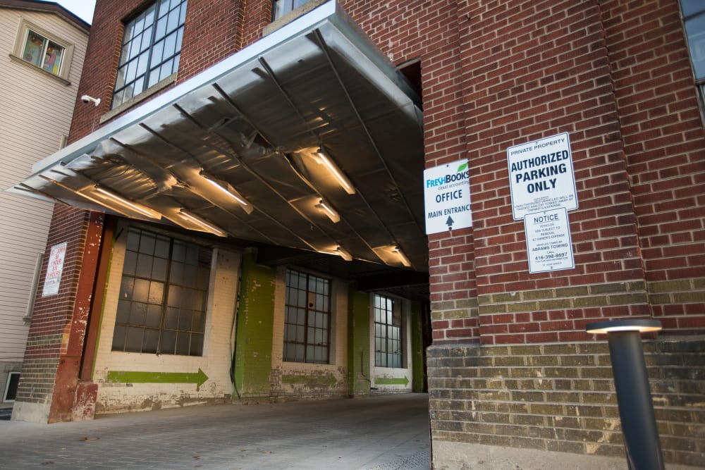 Entrance to the covered loading dock at The Planet in Toronto, Ontario