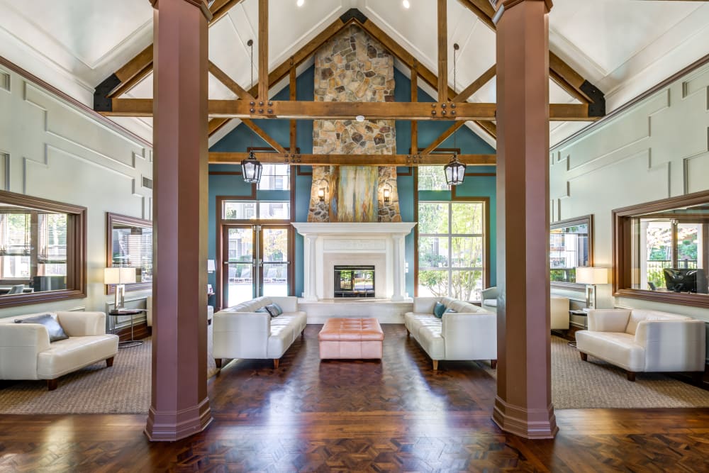 A lounge area in the clubhouse at HighGrove Apartments in Everett, Washington