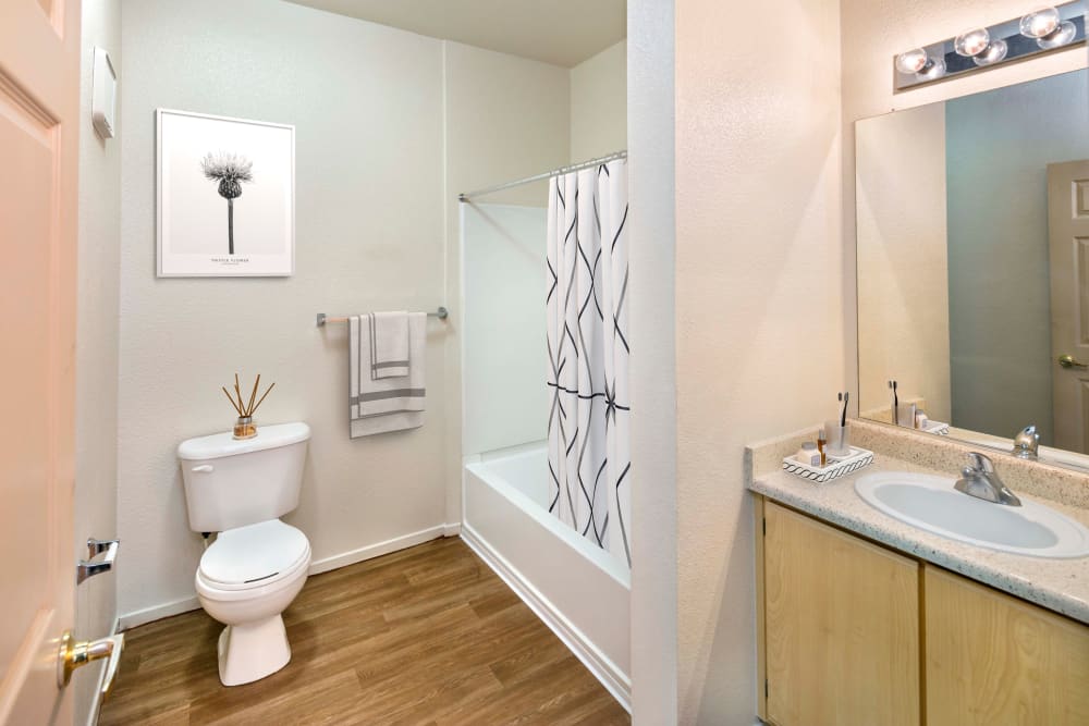 A bathroom layout at Natomas Park Apartments in Sacramento, California