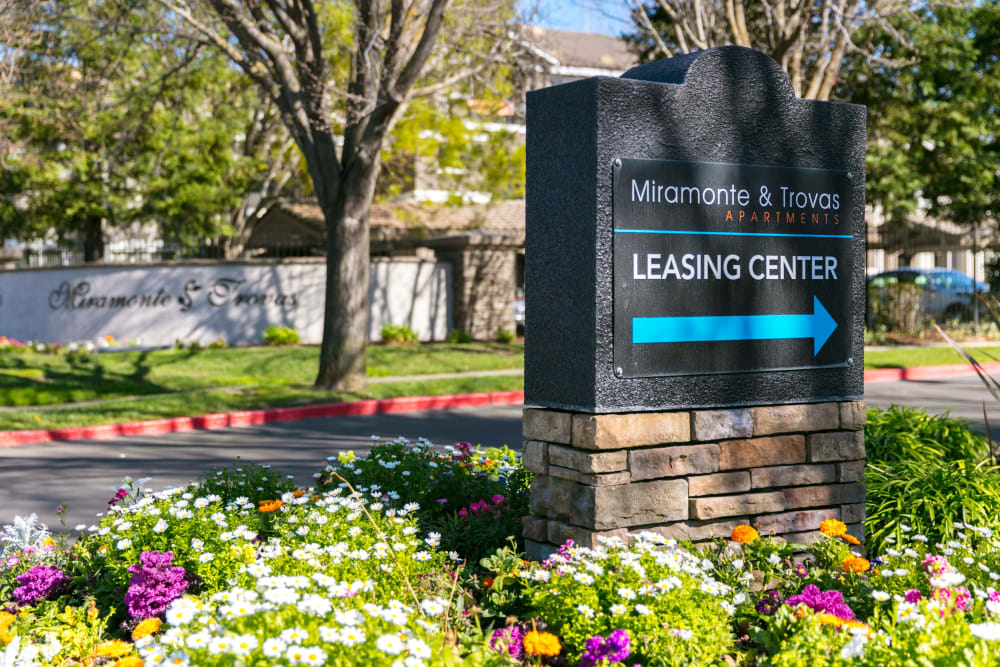 The monument sign at Miramonte and Trovas in Sacramento, California