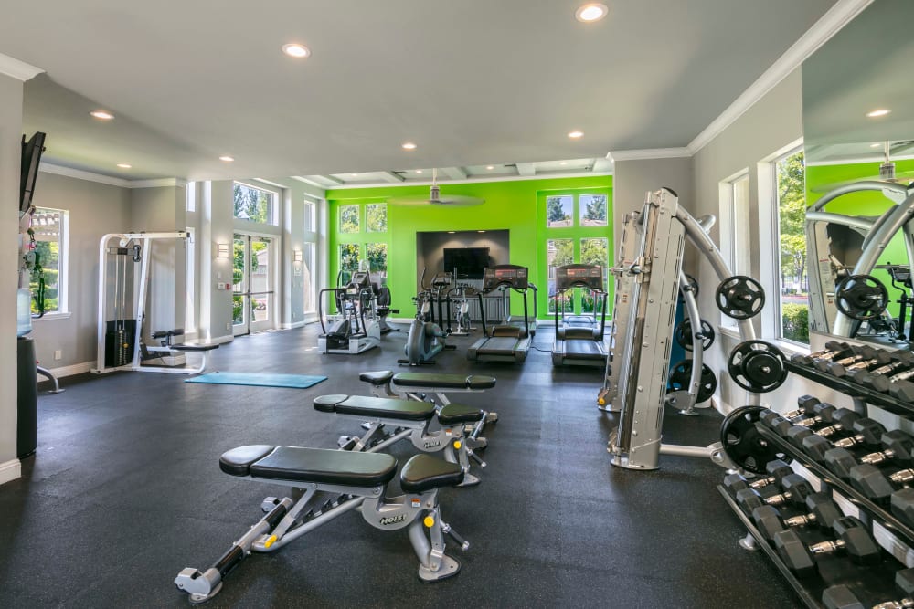 Fitness center with plenty of individual workout stations at Miramonte and Trovas in Sacramento, California