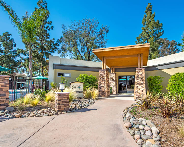 Exterior view of the leasing center at Sofi Poway in Poway, California