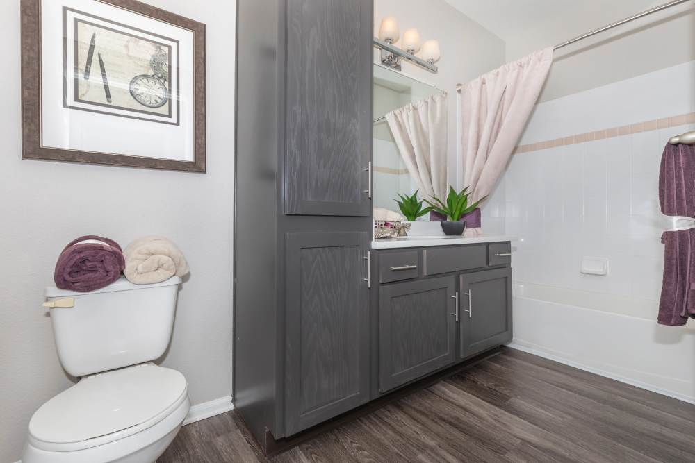 Bathroom with storage space at The Dakota at Governor's Ranch in Littleton,Colorado