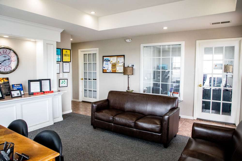 Seating area in the leasing office at Whispering Plains Apartments in Guymon, Oklahoma