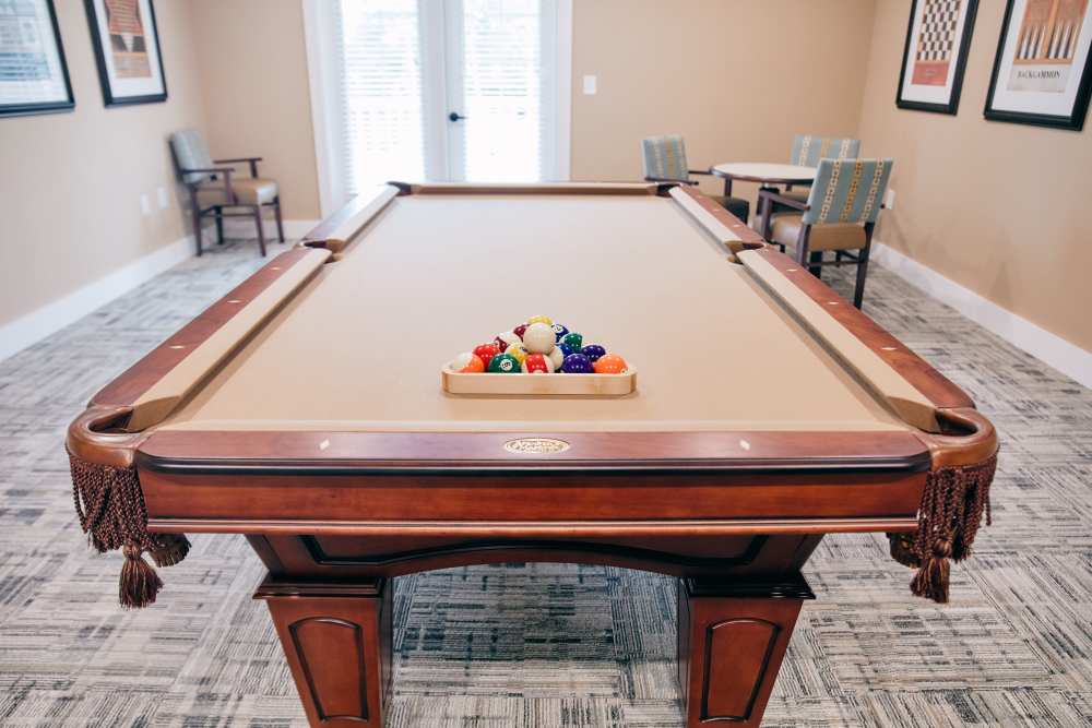 Pool table in the game room at Harmony at Enterprise in Bowie, Maryland