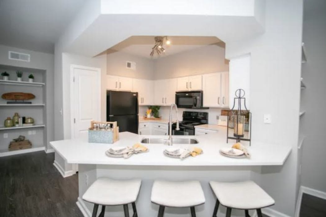 model kitchen at Emblem Alpharetta in Alpharetta, Georgia
