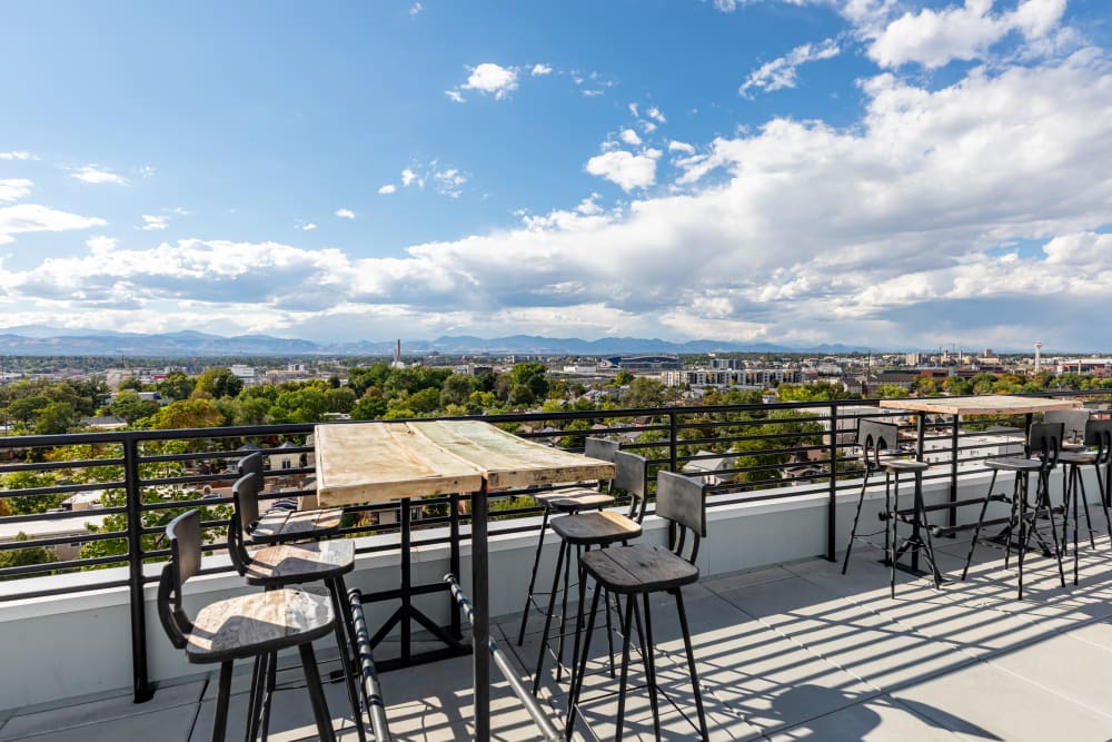 Community rooftop patio at Apartments in Denver, Colorado