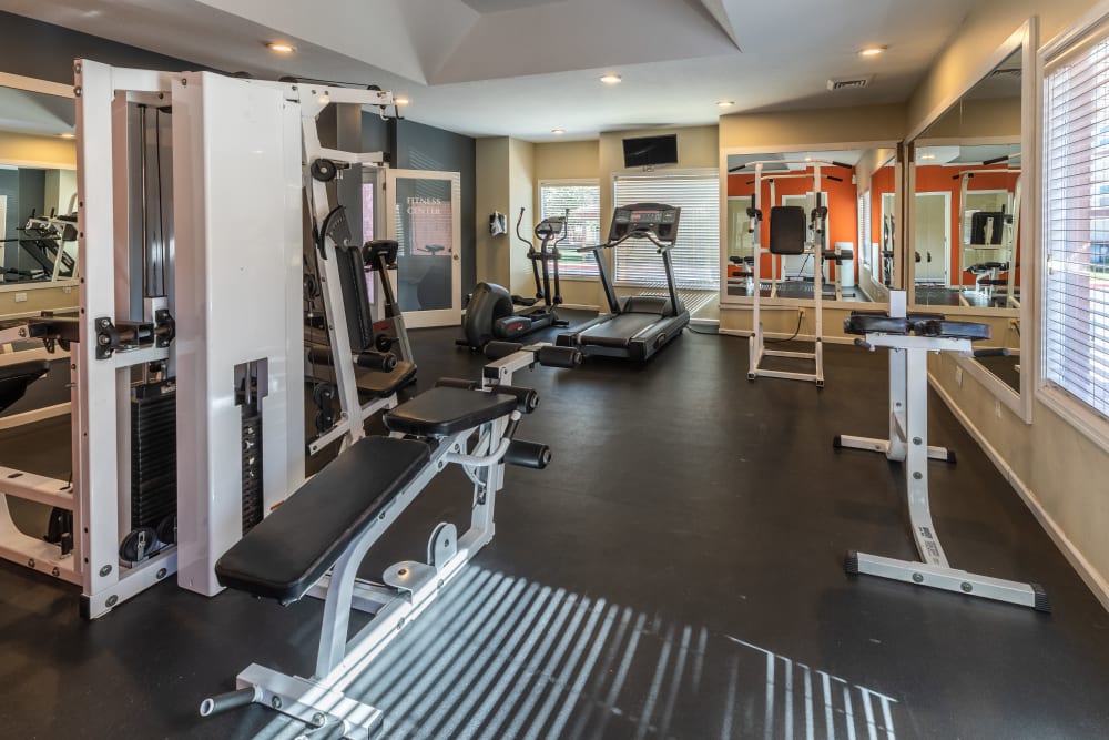 Fitness center with plenty of individual workout stations at Shadowbrook Apartments in West Valley City, Utah