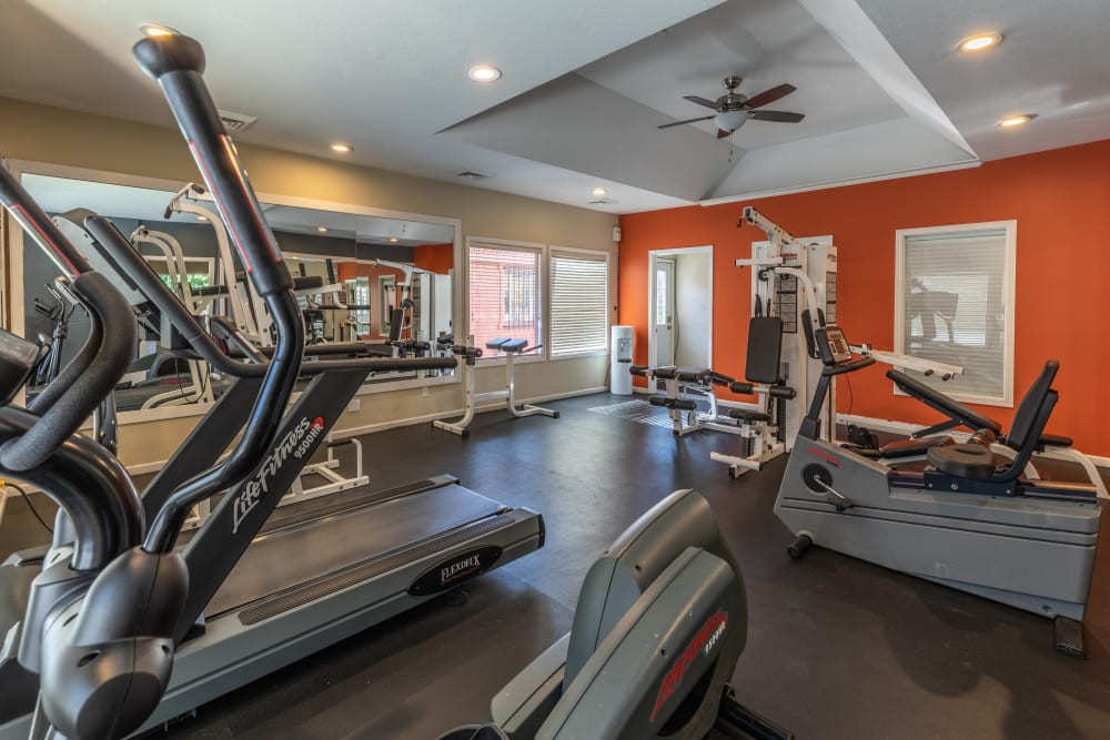 Clean, modern community gym at Shadowbrook Apartments in West Valley City, Utah