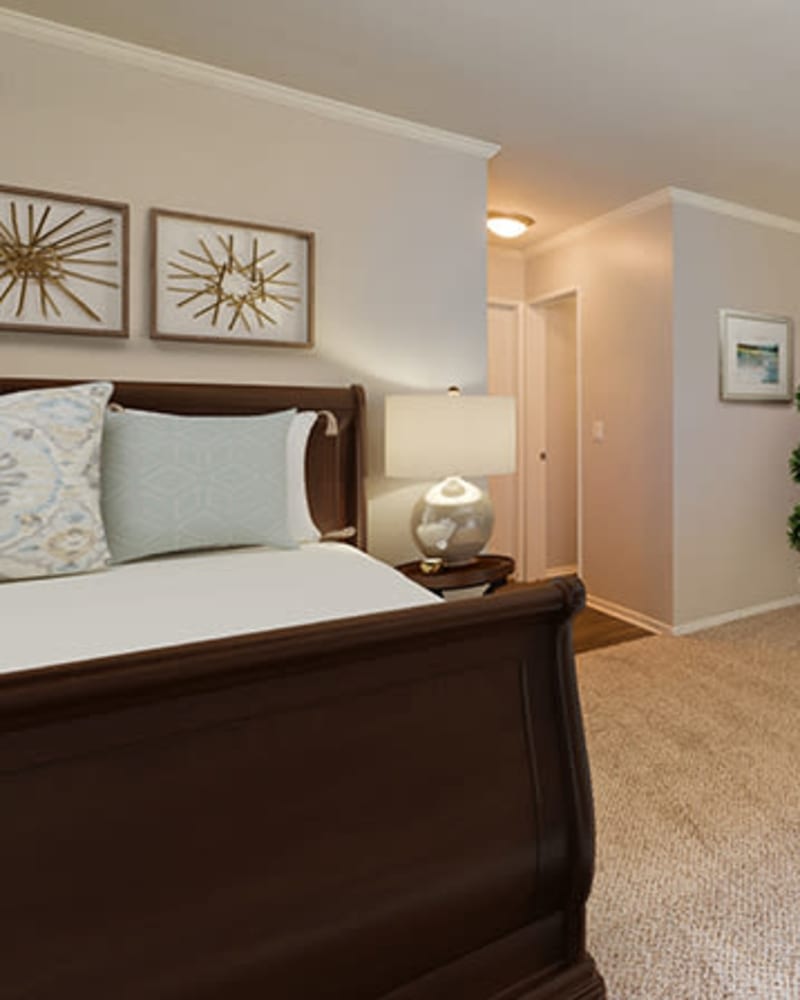 Model bedroom with soft carpeting at The Ranch at Moorpark in Moorpark, California