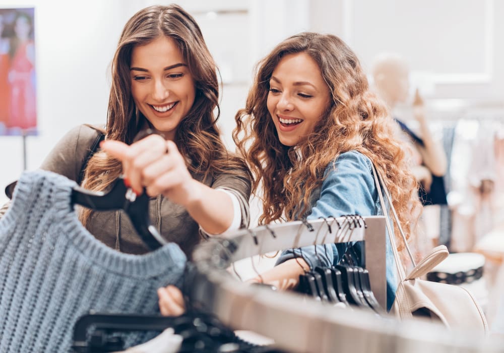 Resident mother and daughter out for some retail therapy near Sofi Canyon Hills in San Diego, California