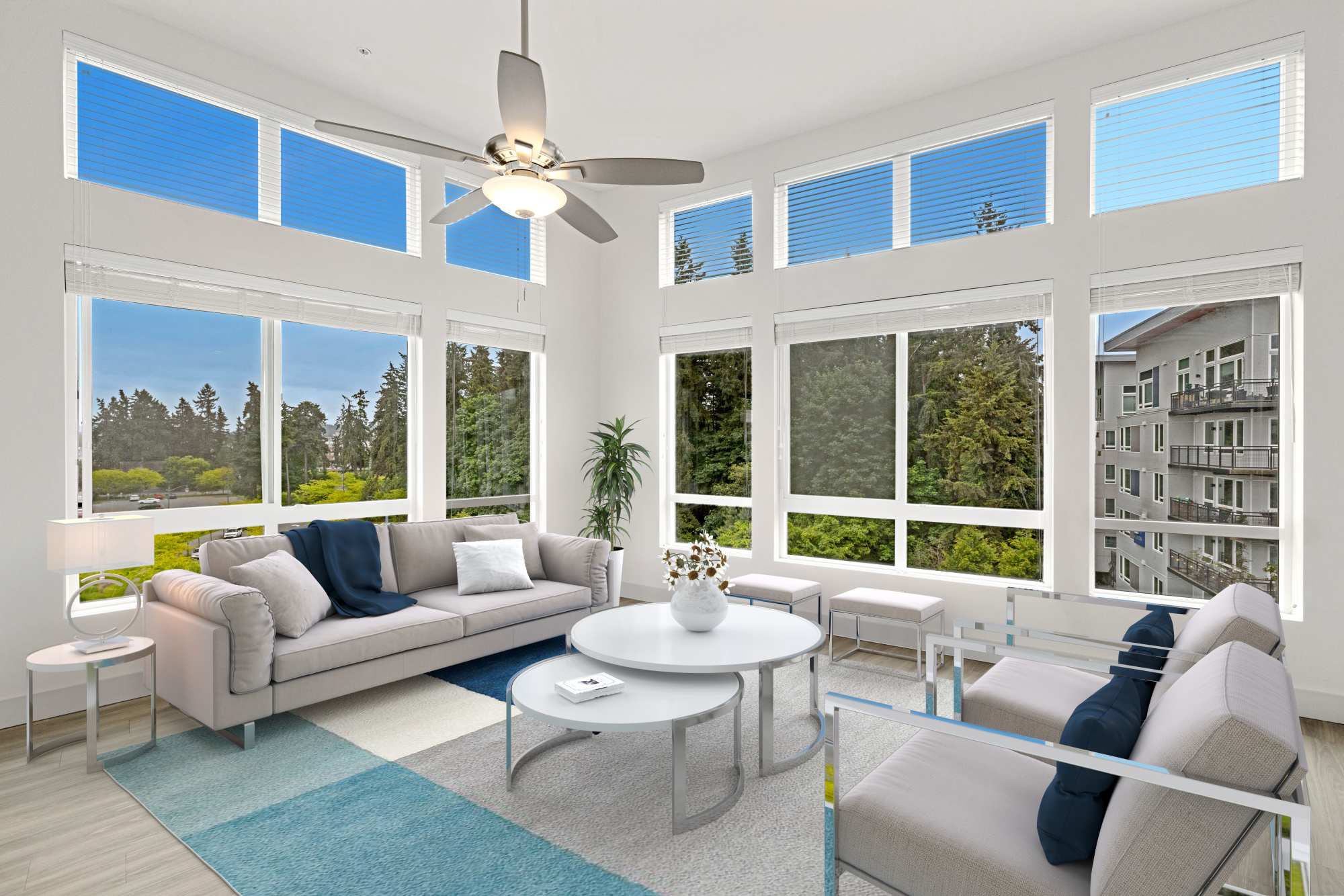 Living room with couch at Radiate in Redmond, Washington