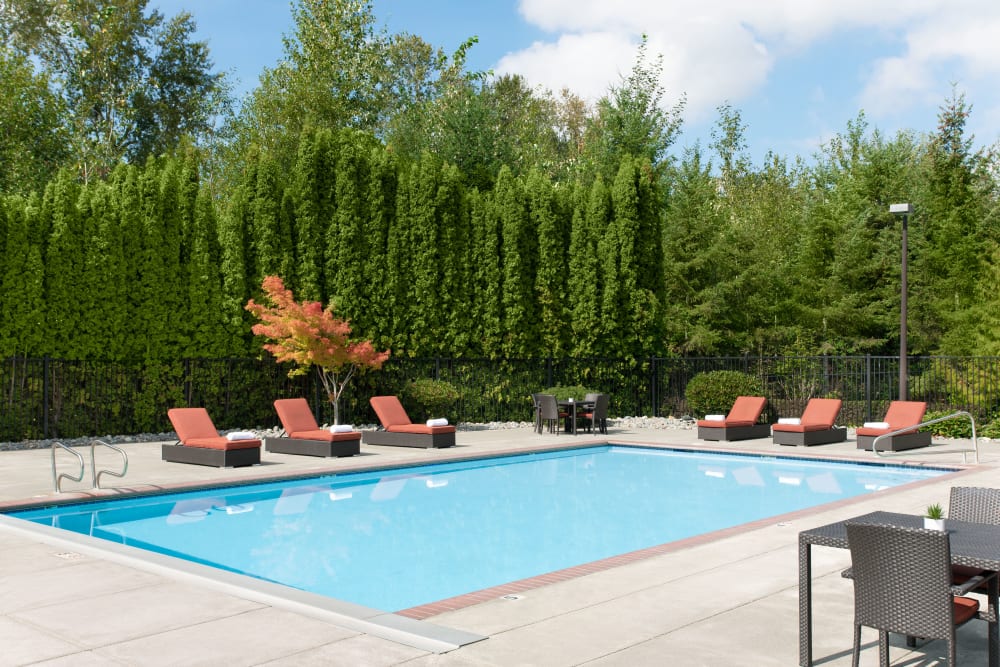 Pool area at River Trail Apartments in Puyallup, Washington