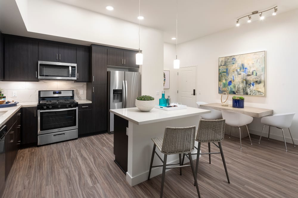 Well decorated modern kitchen space at The Residences at Escaya in Chula Vista, California