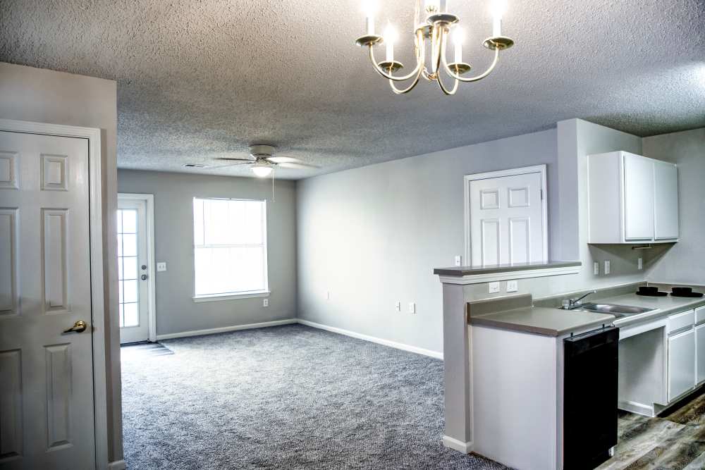 Living area view from kitchen at Whispering Plains Apartments in Guymon, Oklahoma