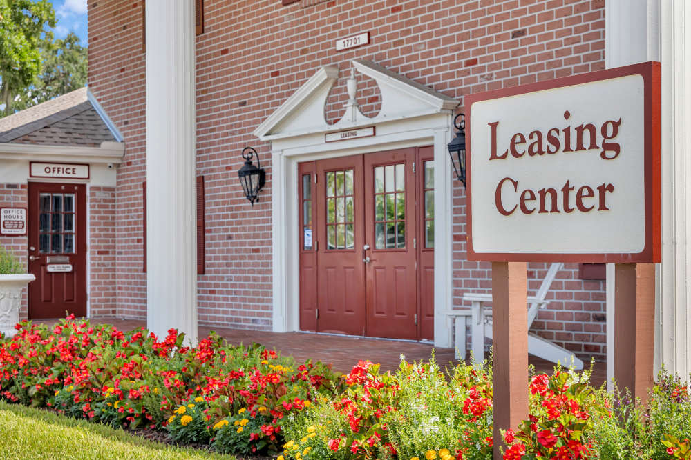 Exterior view of the leasing office at Lake Carlton Arms in Lutz, Florida