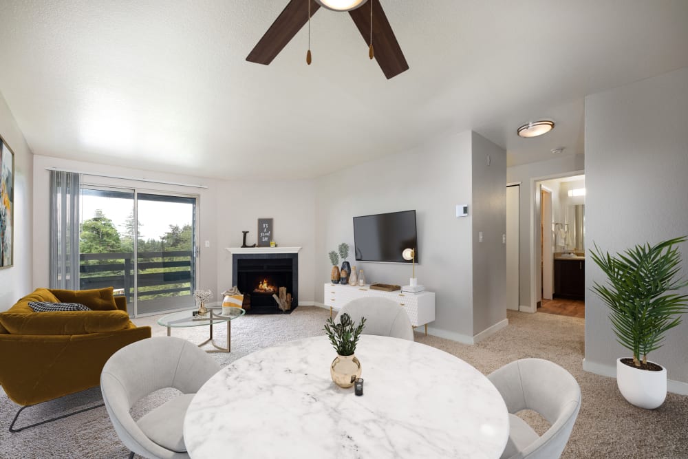 Well-decorated dining and living room at Latitude Apartments in Everett, Washington