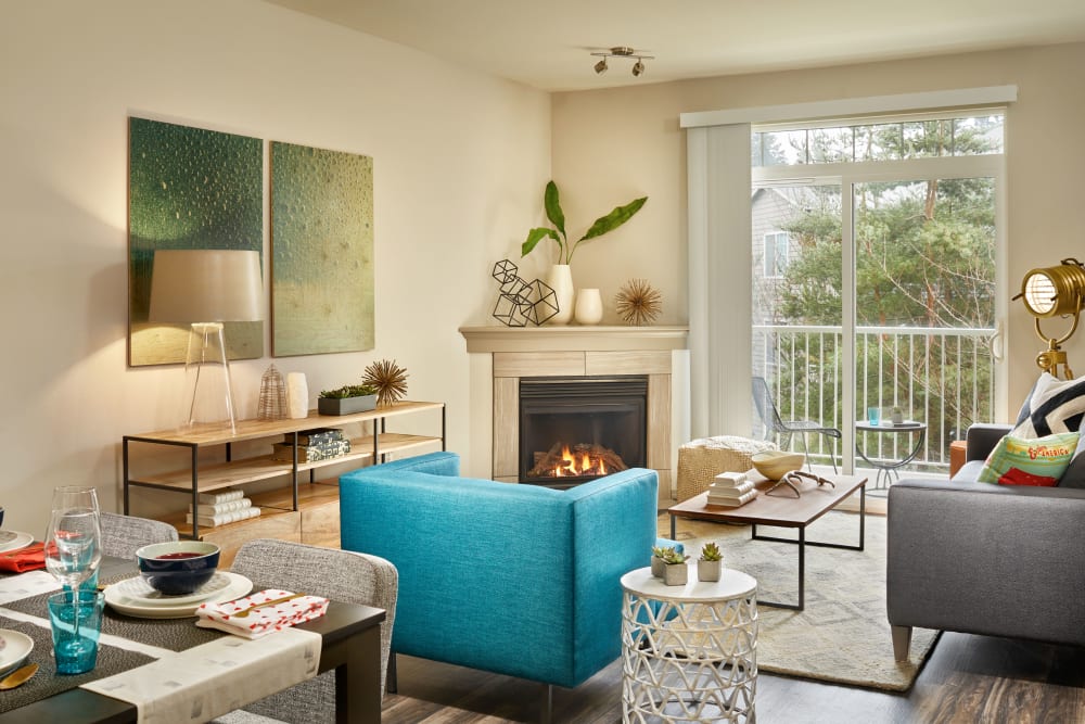 Comfortable seating in an apartment living room at Brookside Village in Auburn, Washington