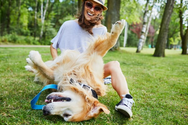 Resident out with her furbaby at a park near Regency Plaza Apartment Homes in Martinez, California