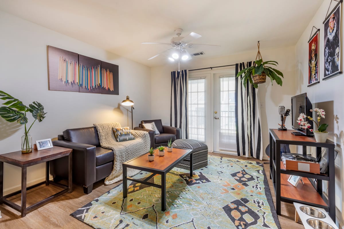 Spacious living area in an apartment at University Courtyard, Denton, Texas