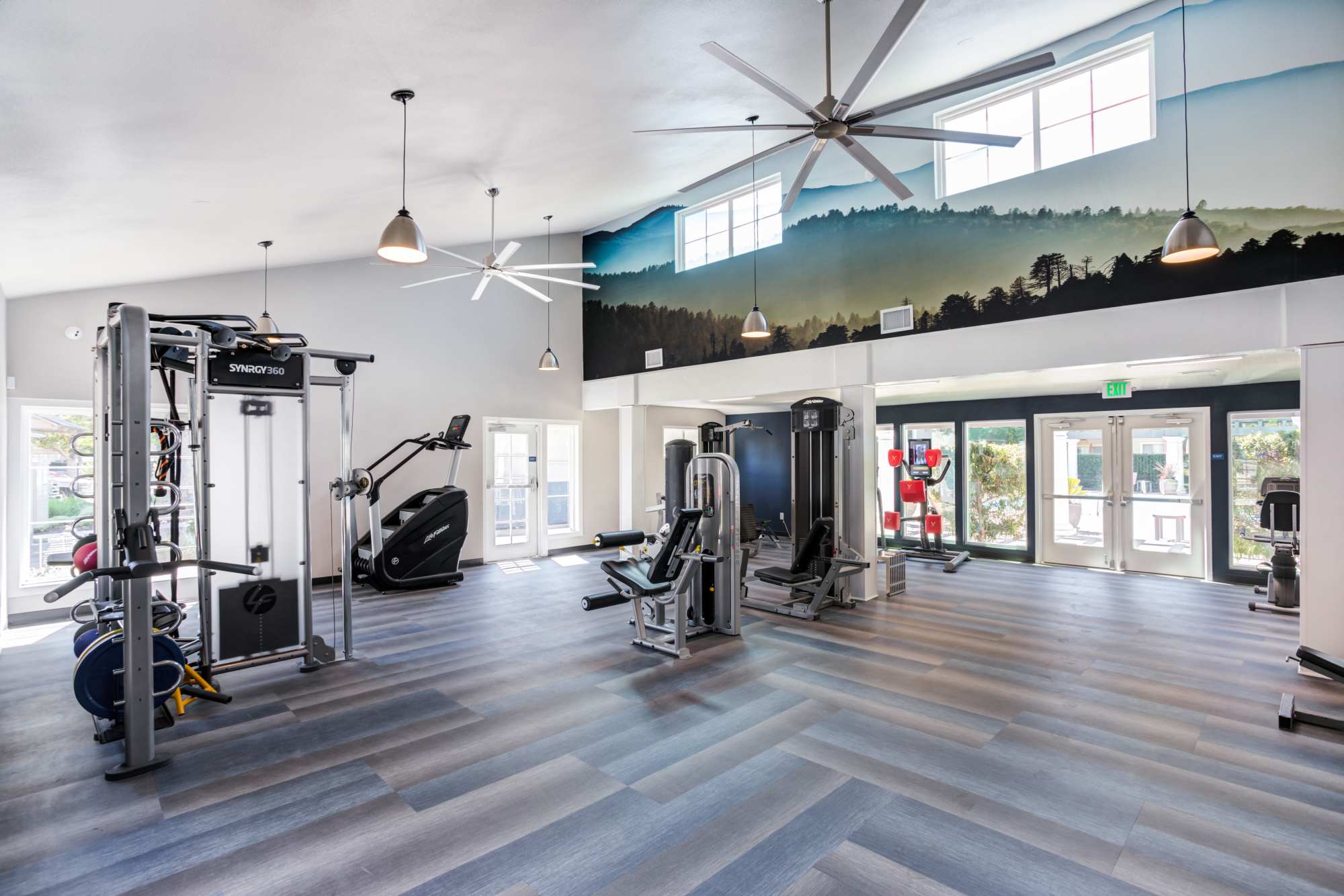 Fitness center at The Woodlands Apartments in Sacramento, California