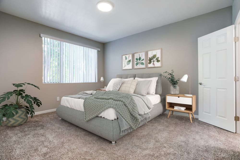 Master bedroom with a large window for natural lighting at Miramonte and Trovas in Sacramento, California