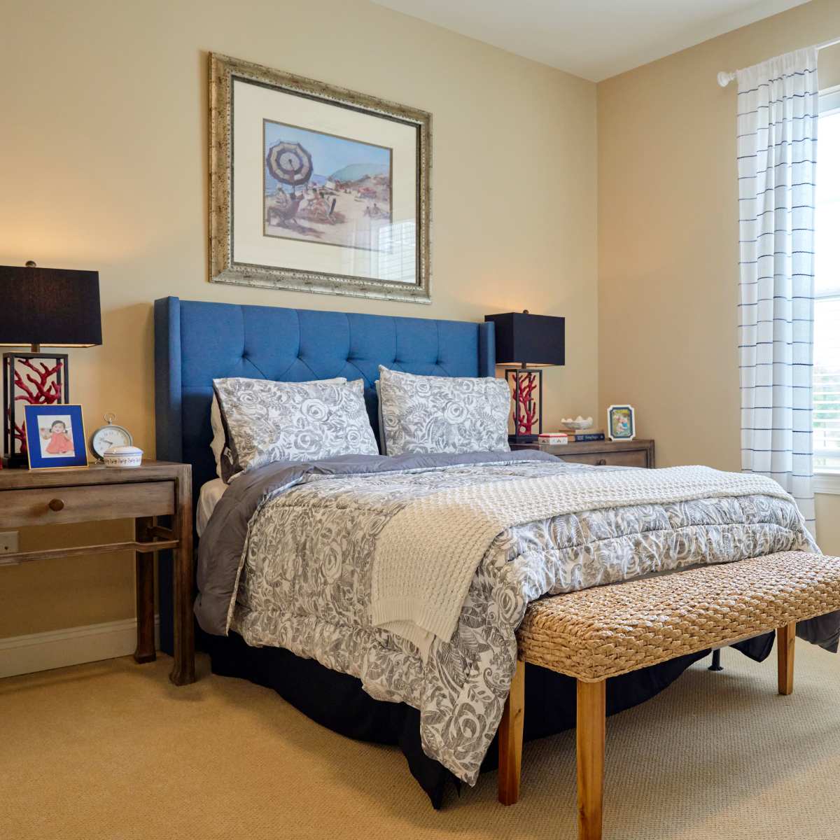 Cozy bedrooms with carpet flooring at Harmony at Waldorf in Waldorf, Maryland