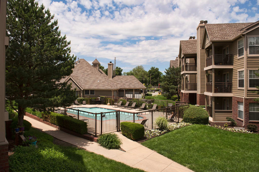 A gated community pool at Crown Chase Apartments in Wichita, Kansas