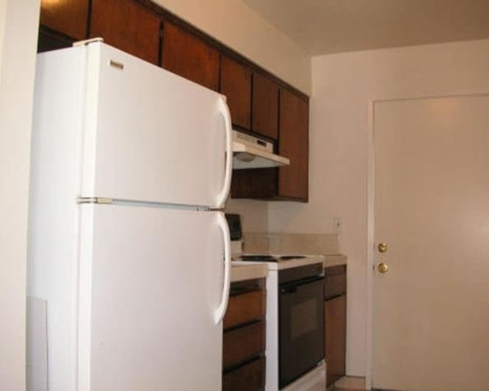 Model kitchen at Olympus Court Apartments in Bakersfield, California