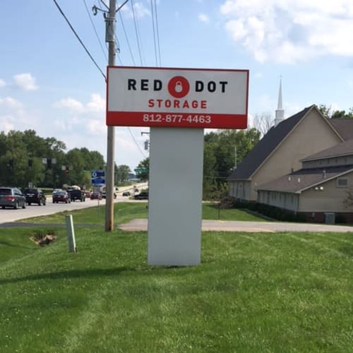 Exterior view of the sign at Red Dot Storage in Terre Haute, Indiana