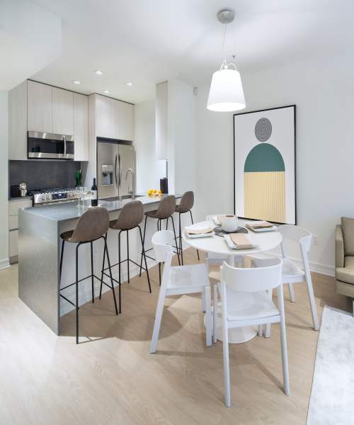 Kitchen in the modern apartments at Luxe Villas in Brentwood, California