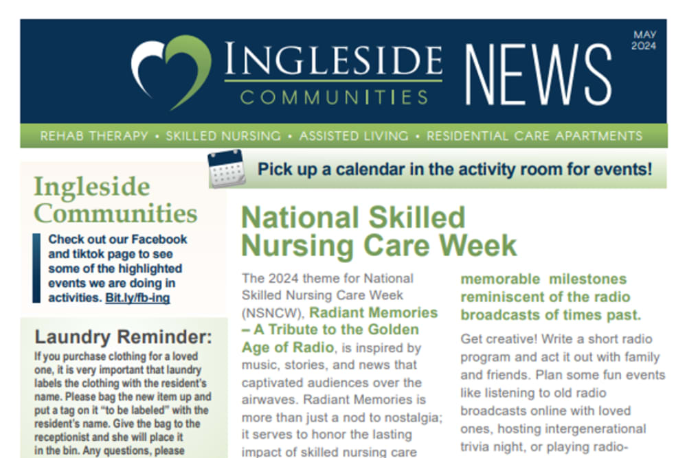 May 2024 Newsletter at Ingleside Communities in Mount Horeb, Wisconsin