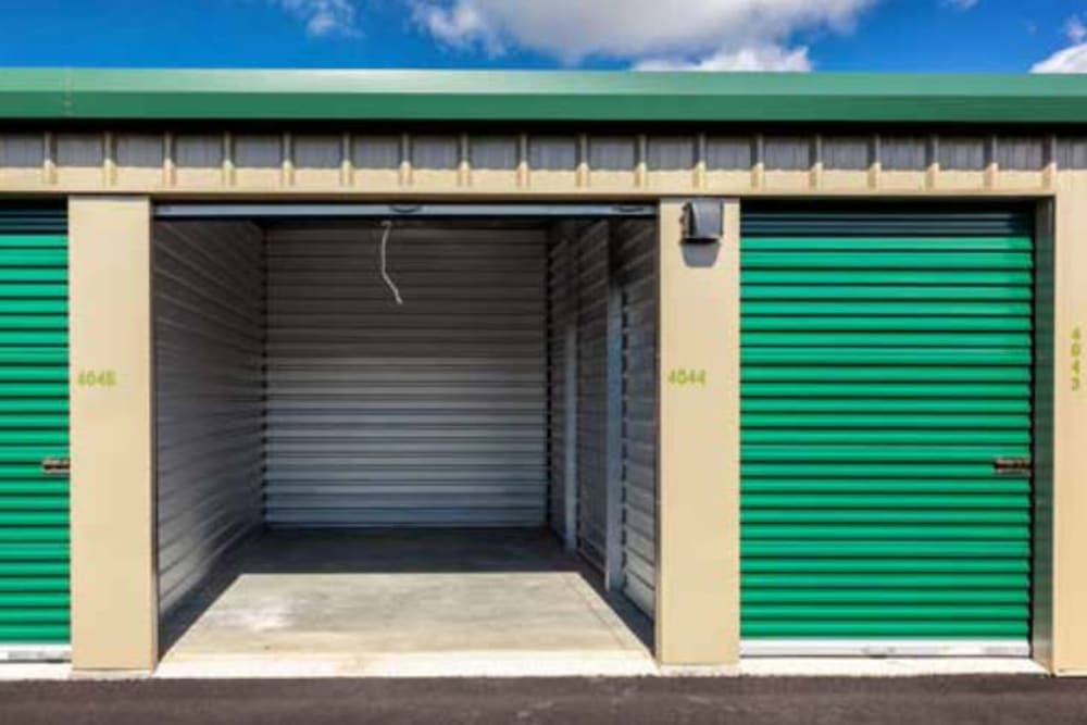 An open outdoor unit at BuxBear Storage Springfield Main Street in Springfield, Oregon