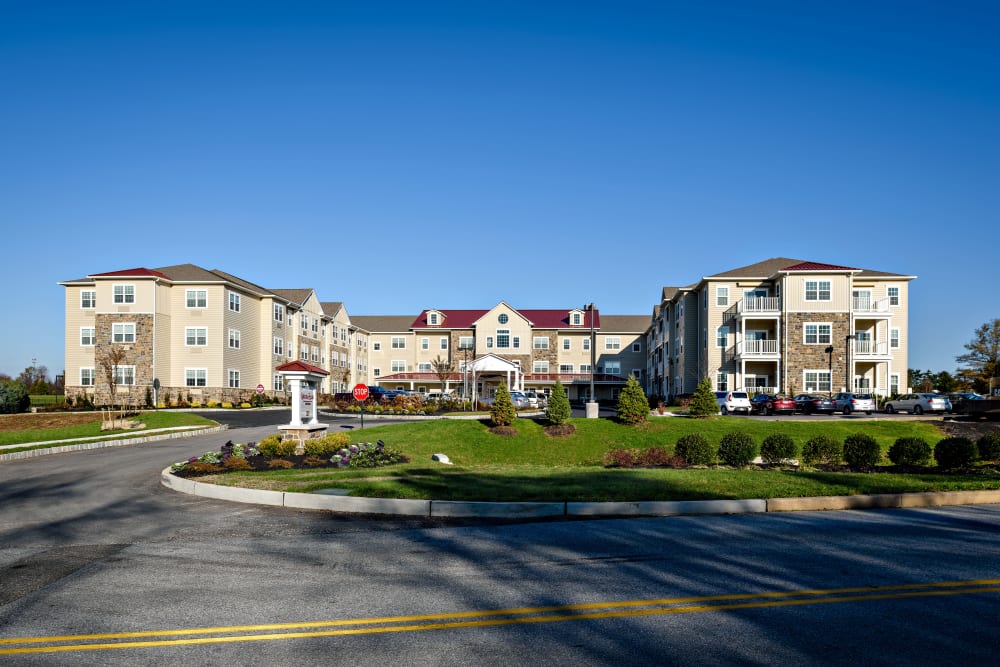 The sunny exterior at Merrill Gardens at West Chester in West Chester, Pennsylvania