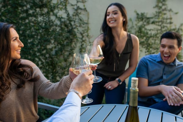 Residents enjoying wine outside on a beautiful day at San Palacio in Chandler, Arizona