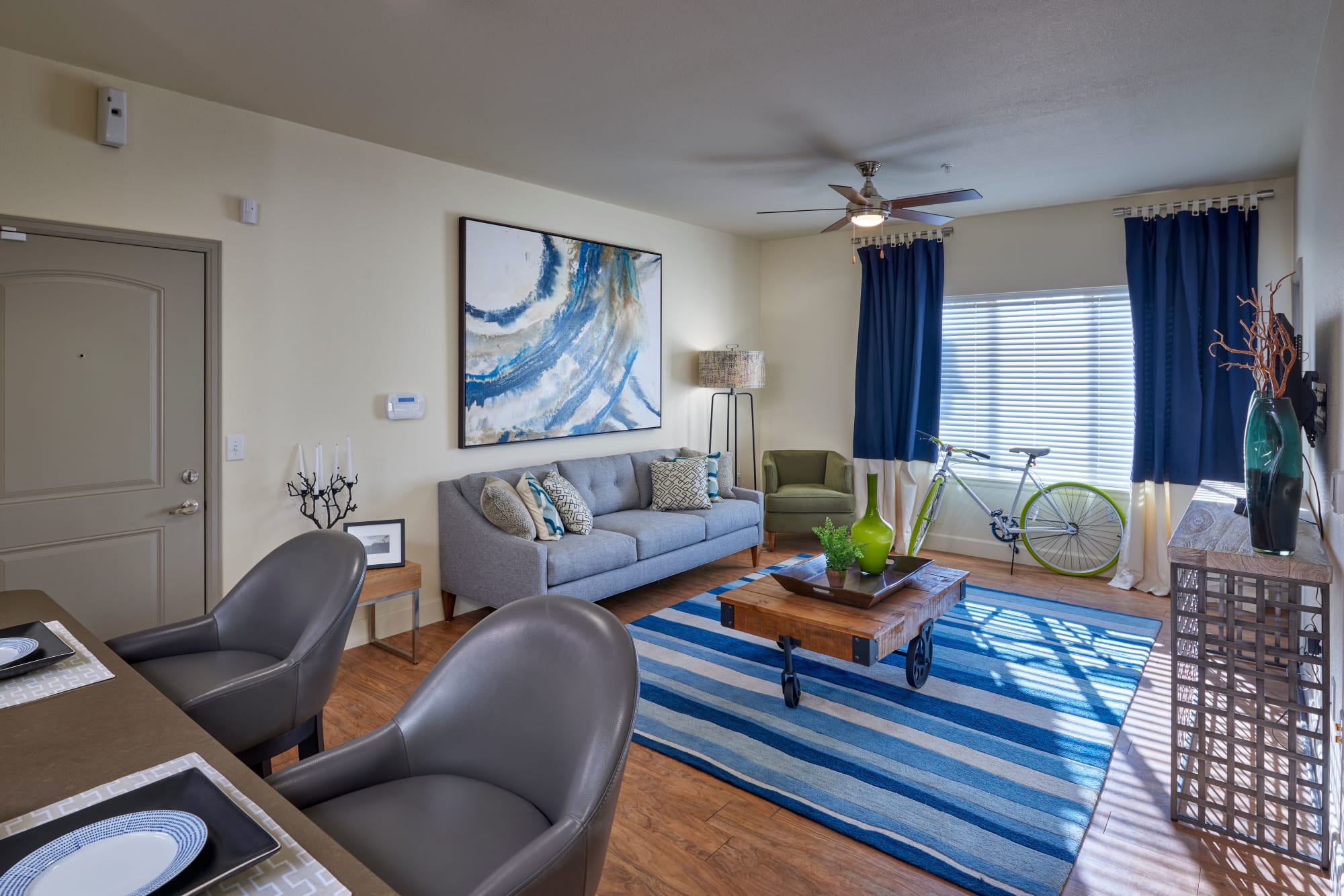 An apartment interior, full of natural light, at M2 Apartments in Denver, Colorado