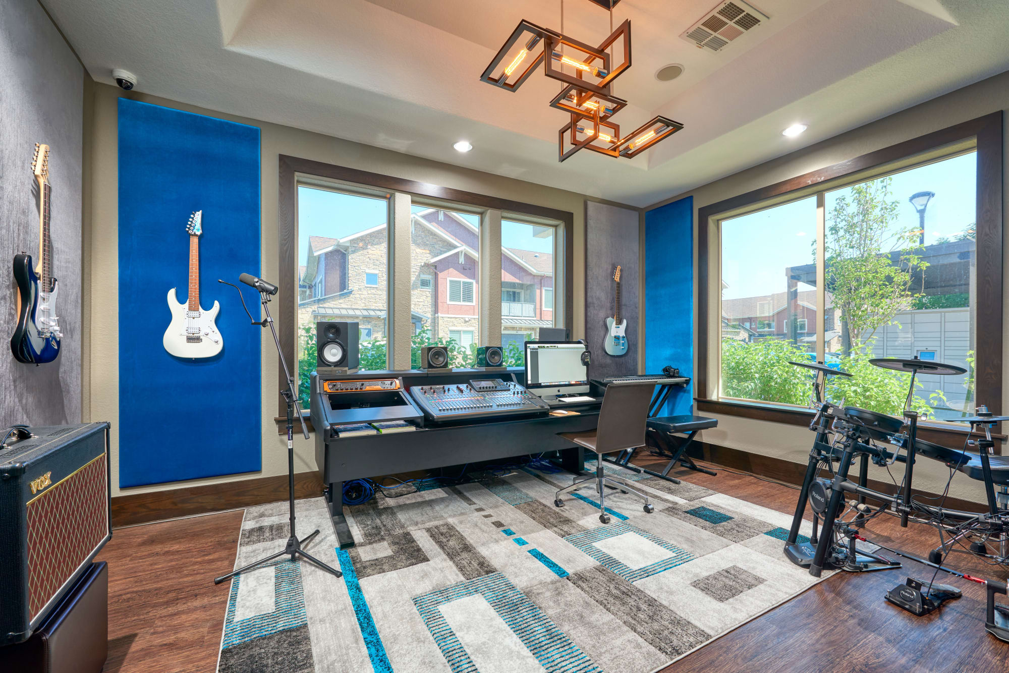 The recording studio, setup for music, podcasts, and streaming, at M2 Apartments in Denver, Colorado