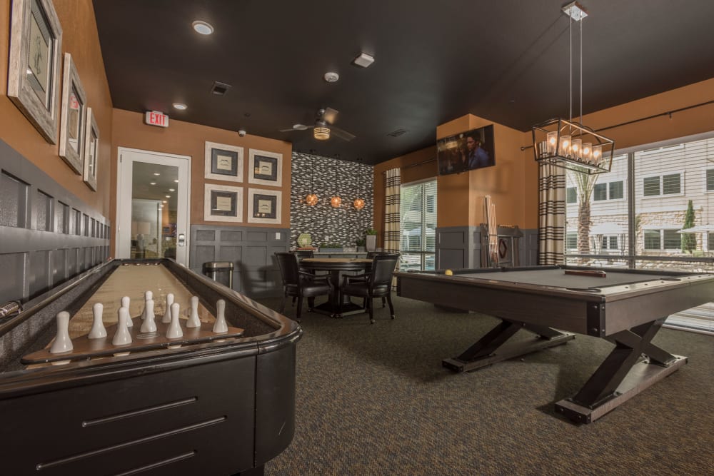 Fun game room at The Abbey at Dominion Crossing in San Antonio, Texas