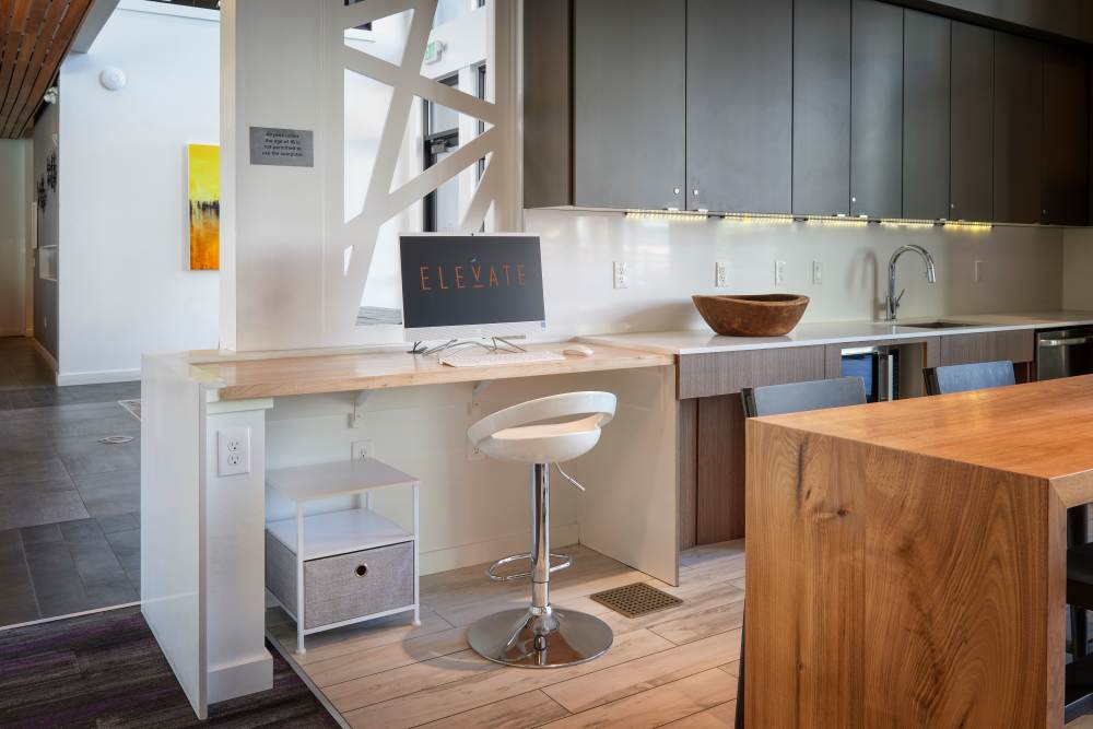 Clubhouse kitchen at Elevate in Englewood, Colorado