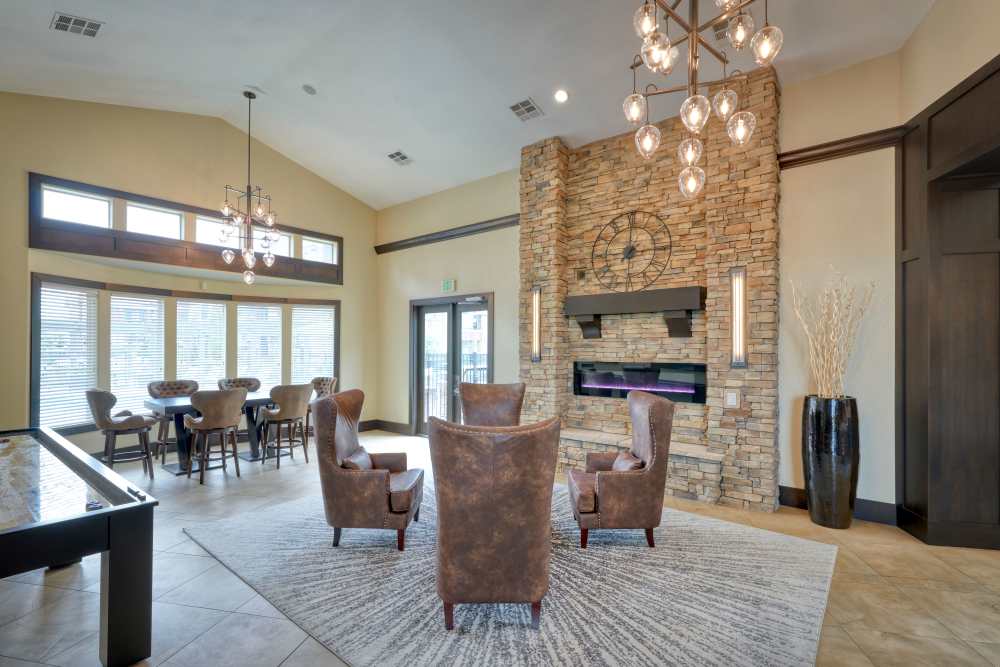  Clubhouse with fireplace at M2 Apartments in Denver, Colorado  