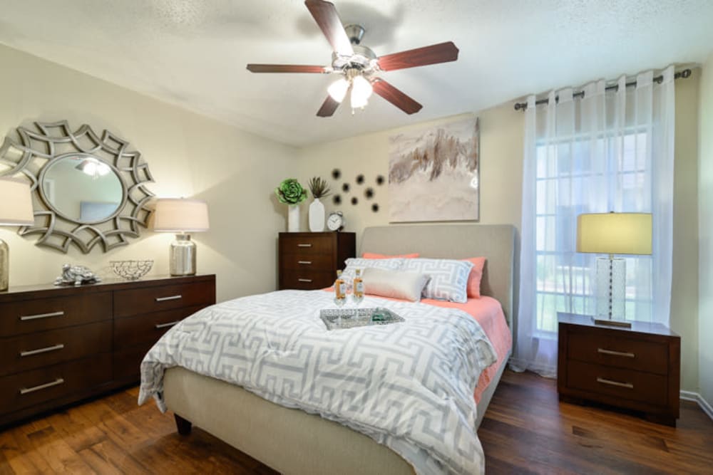 Model bedroom at The Manchester Apartments in Euless, Texas