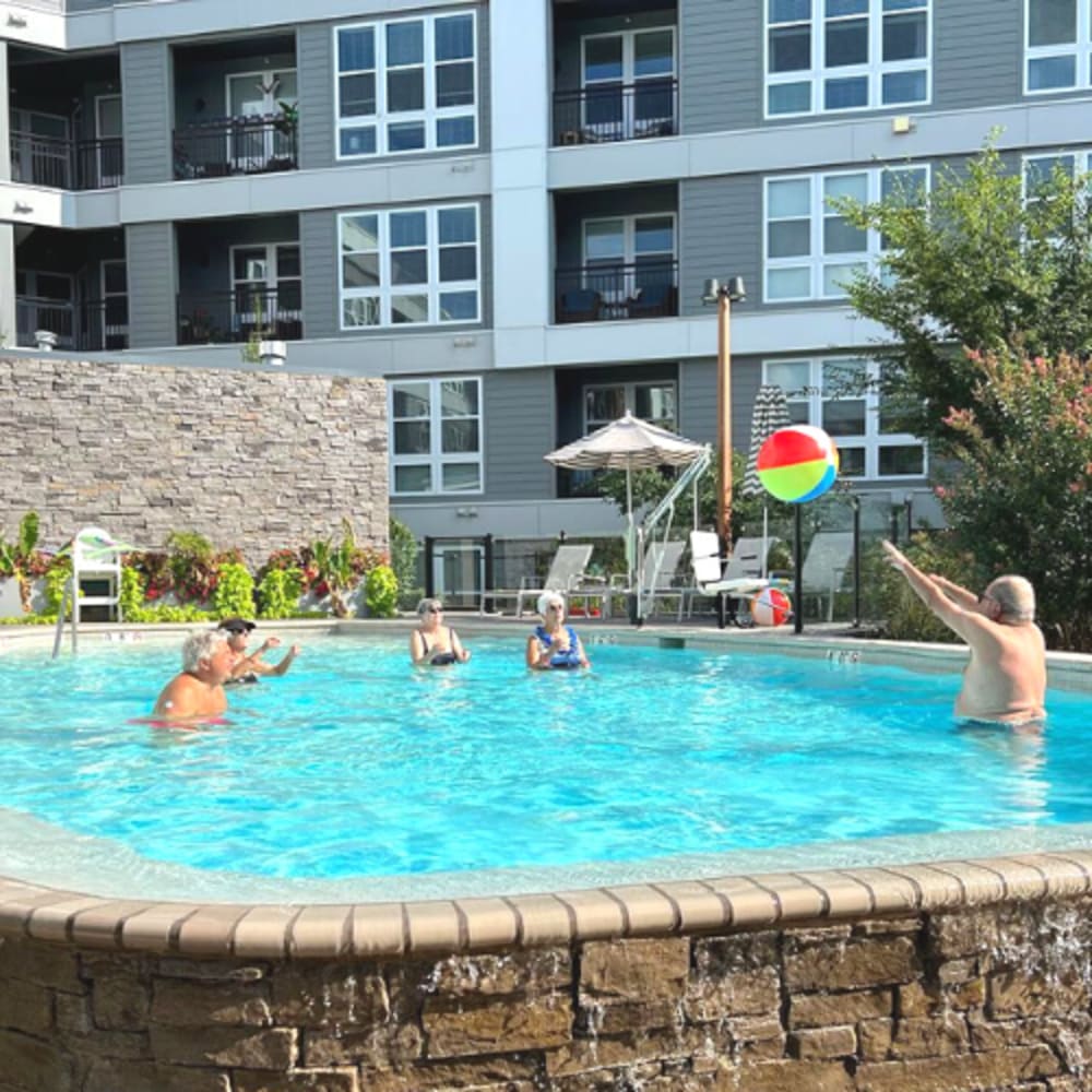 Residents in the pool at Canvas Valley Forge in King Of Prussia, Pennsylvania