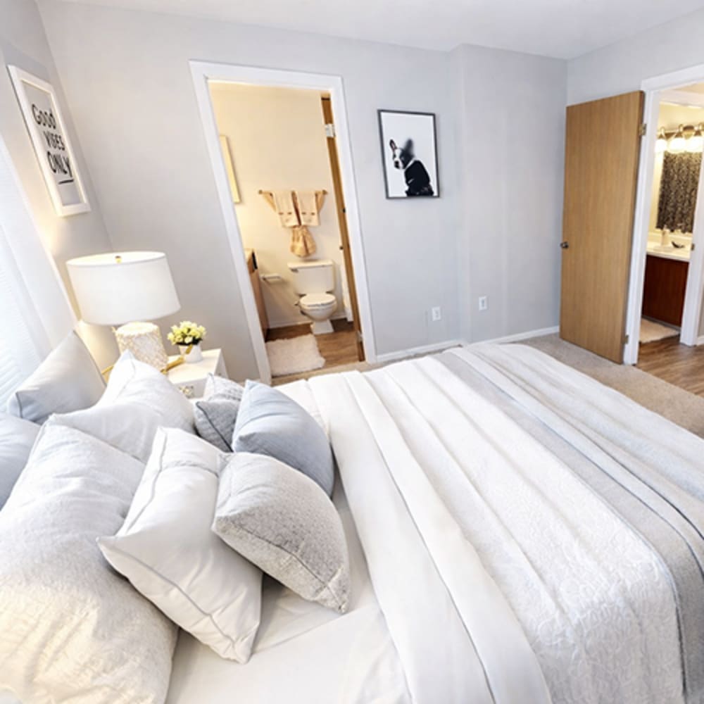 Cozy bedroom at Central Park Place in Grand Rapids, Michigan